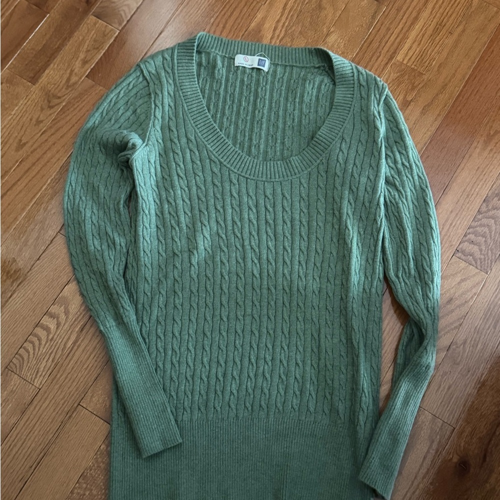 GAP Green Cable Knit Crew Neck Sweater Cotton / Cashmere